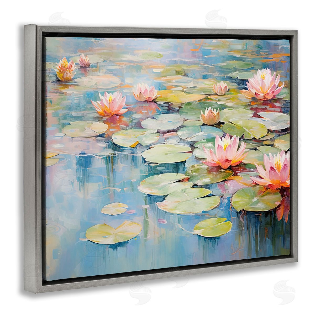 Gina Kelly Modern Lily Pad Painting Gray Floating Frame Canvas Wall Art Print