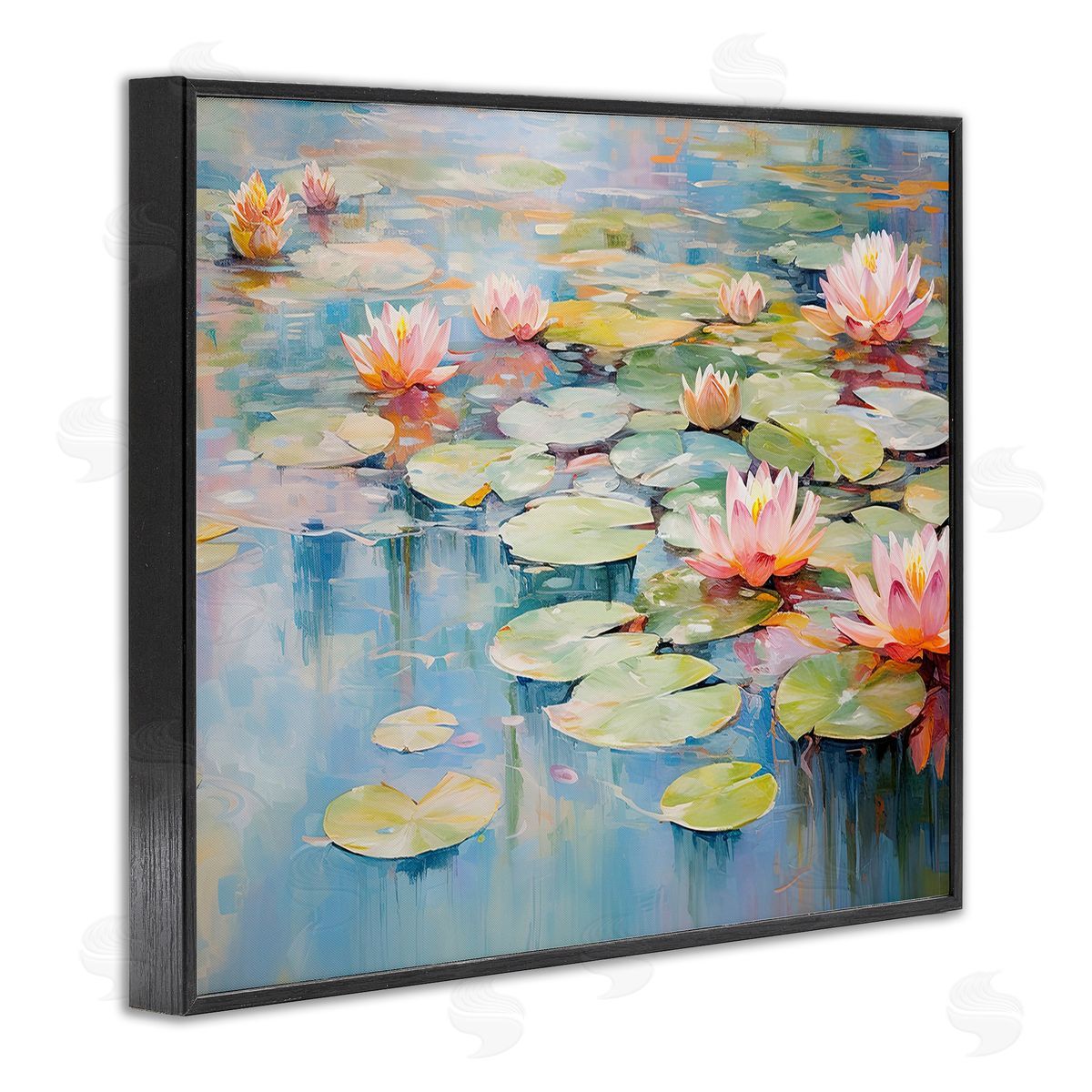 Gina Kelly Modern Lily Pad Painting Black Framed Giclee Wall Art Print