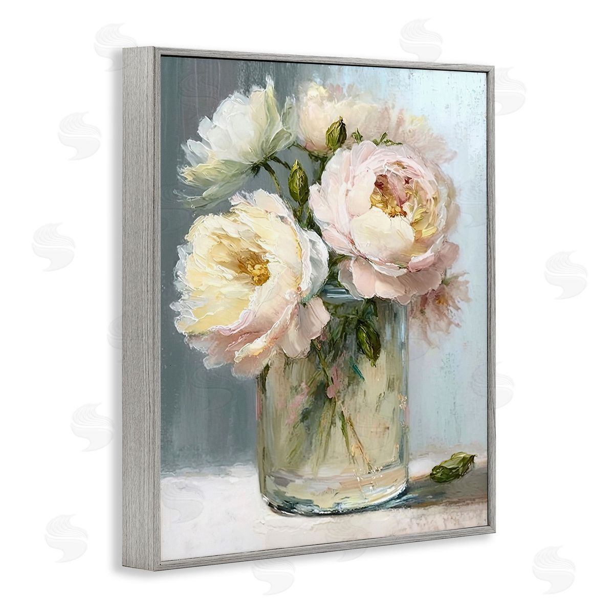 Subtle Rose Blooms Grey Frame Print Wall Art, Home Decor by Gina Kelly