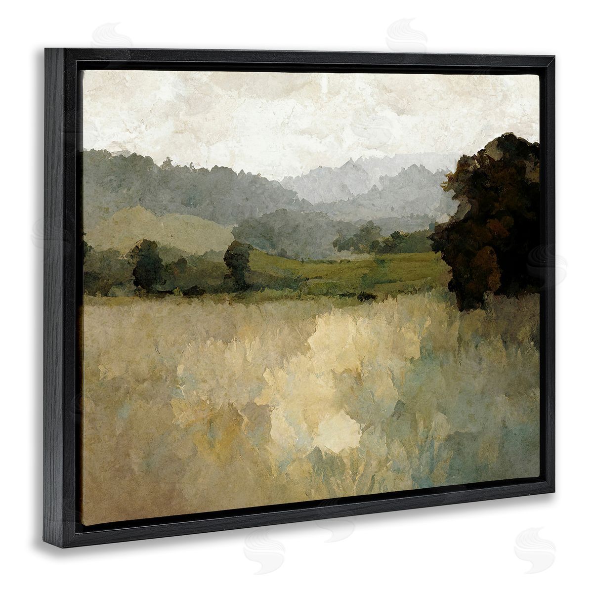 Gina Kelly Green Impressionist Scenery Black Floating Frame Canvas Wall Art Print