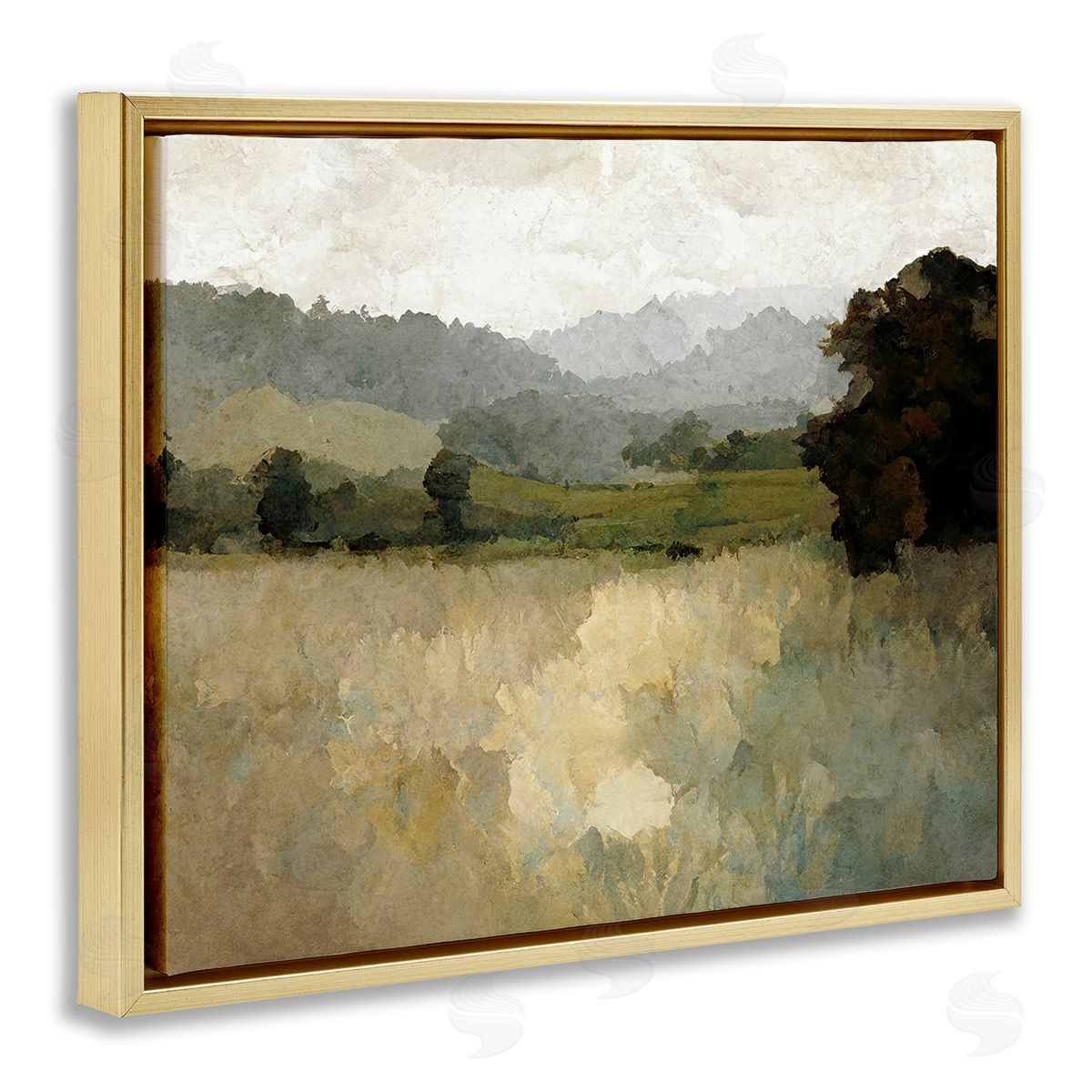 Gina Kelly Green Impressionist Scenery Gold Floating Frame Canvas Wall Art Print