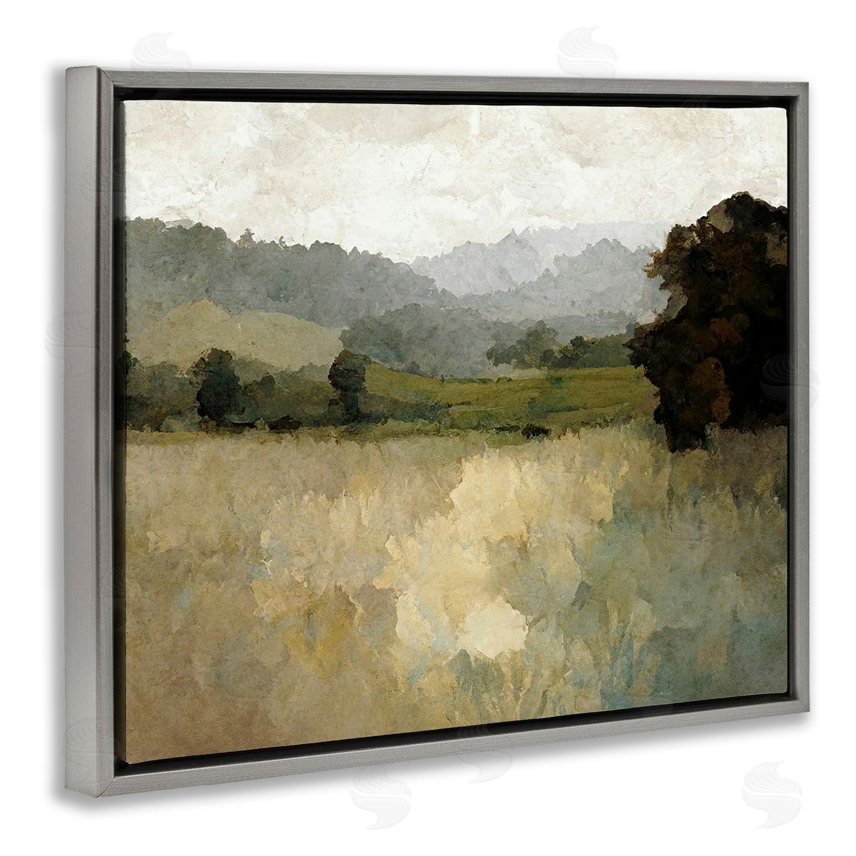 Gina Kelly Green Impressionist Scenery Gray Floating Frame Canvas Wall Art Print
