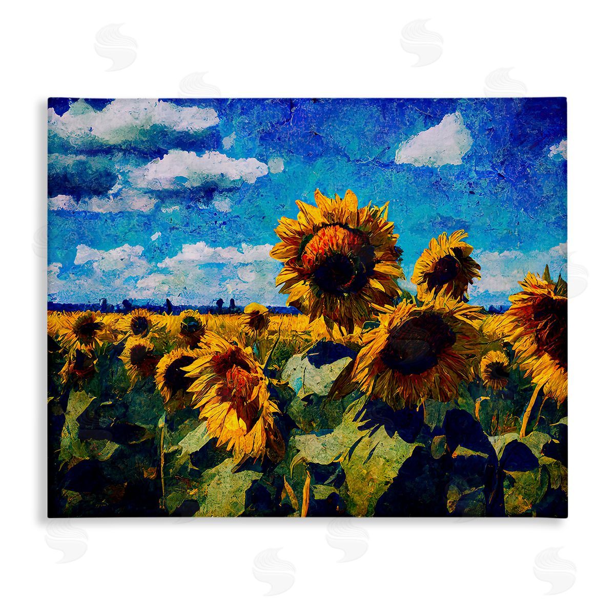 Gina Kelly Sunflower Field & Clouds Canvas Wall Art Print