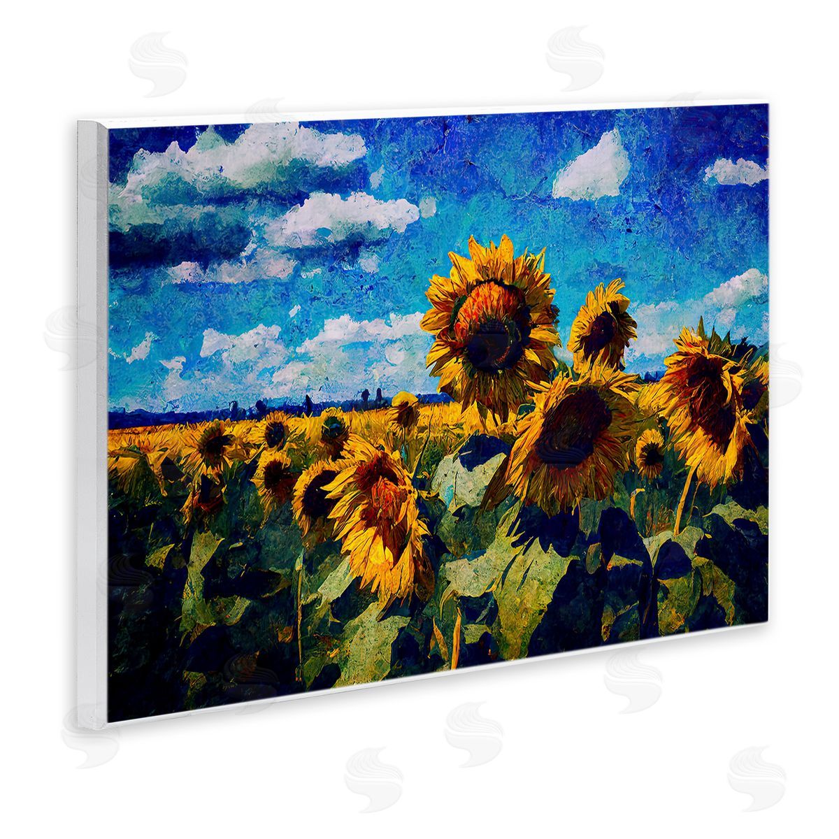 Gina Kelly Sunflower Field & Clouds Wooden Wall Plaque Art Print