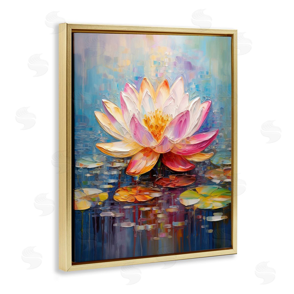 Gina Kelly Modern Lotus Bloom Gold Floating Frame Canvas Wall Art Print