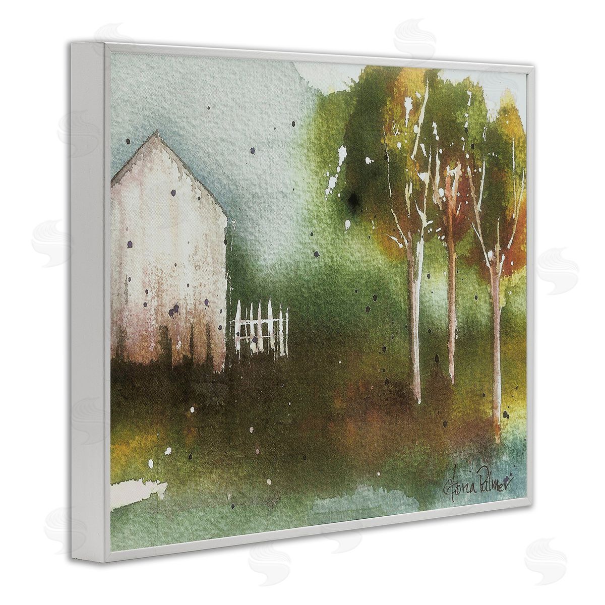 Gloria Palmer Farm Nature Watercolor White Framed Giclee Wall Art Print