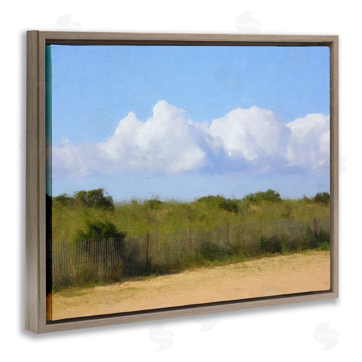 Graffitee Studios Vast Pasture with Clouds Brown Floating Frame Canvas Wall Art Print