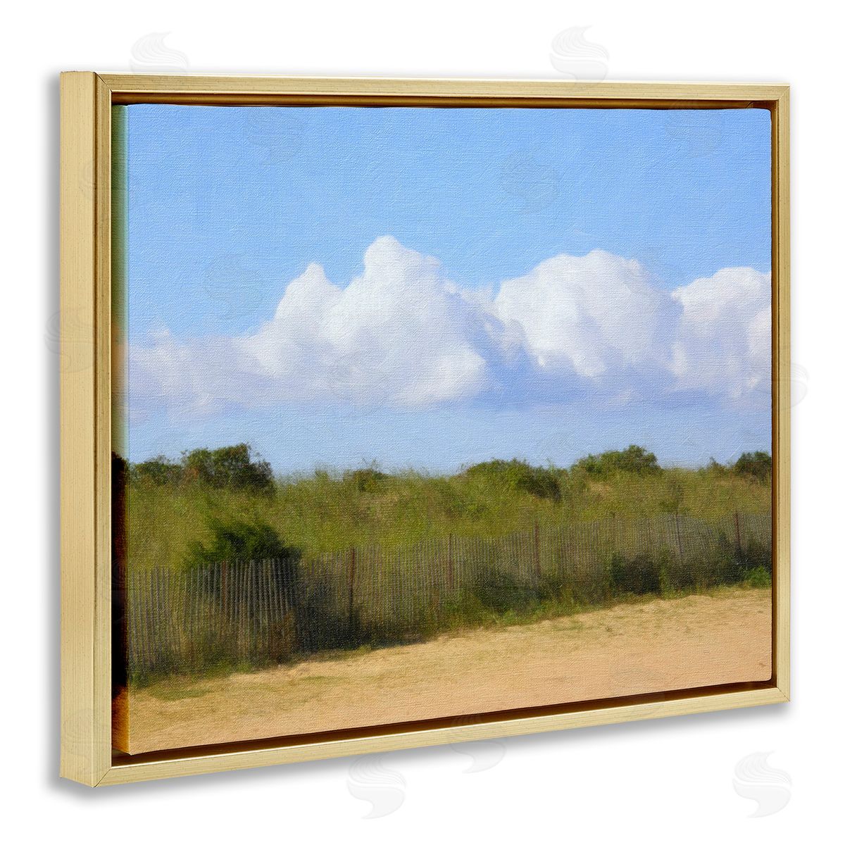 Graffitee Studios Vast Pasture with Clouds Gold Floating Frame Canvas Wall Art Print