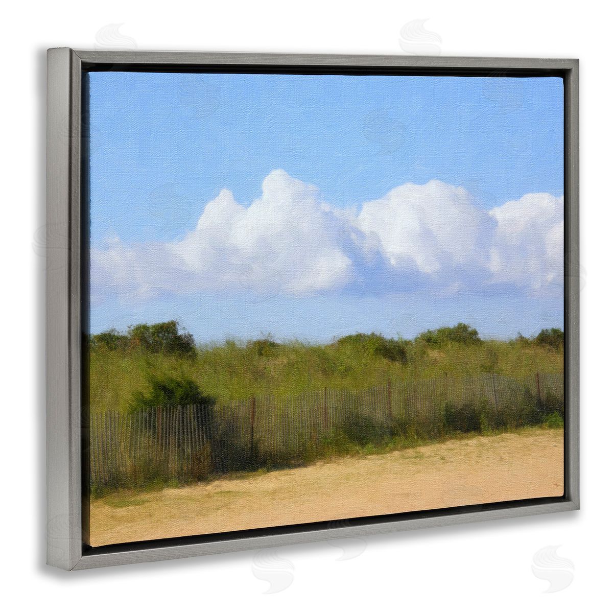 Graffitee Studios Vast Pasture with Clouds Gray Floating Frame Canvas Wall Art Print