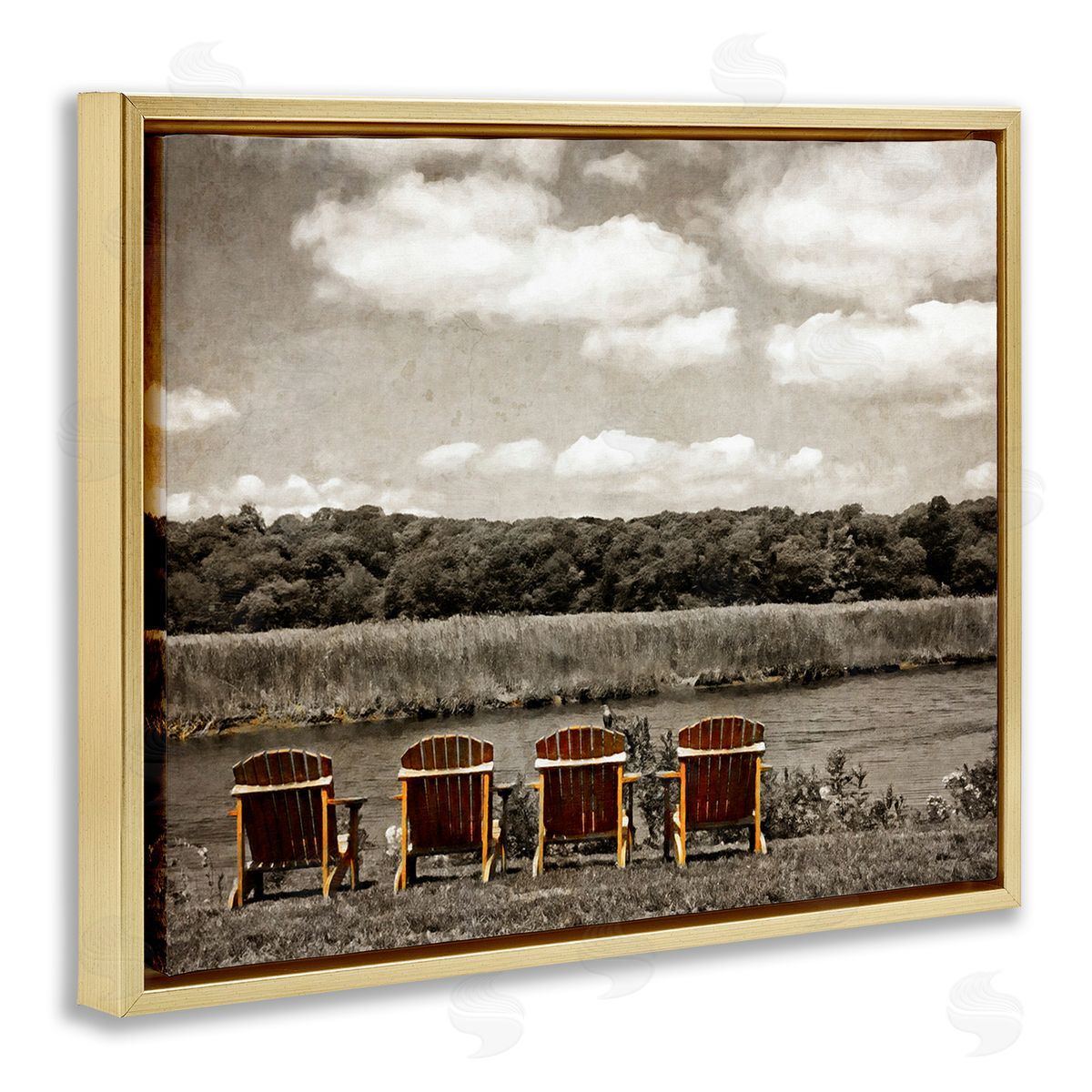 Graffitee Studios Adirondacks Lake View Gold Floating Frame Canvas Wall Art Print
