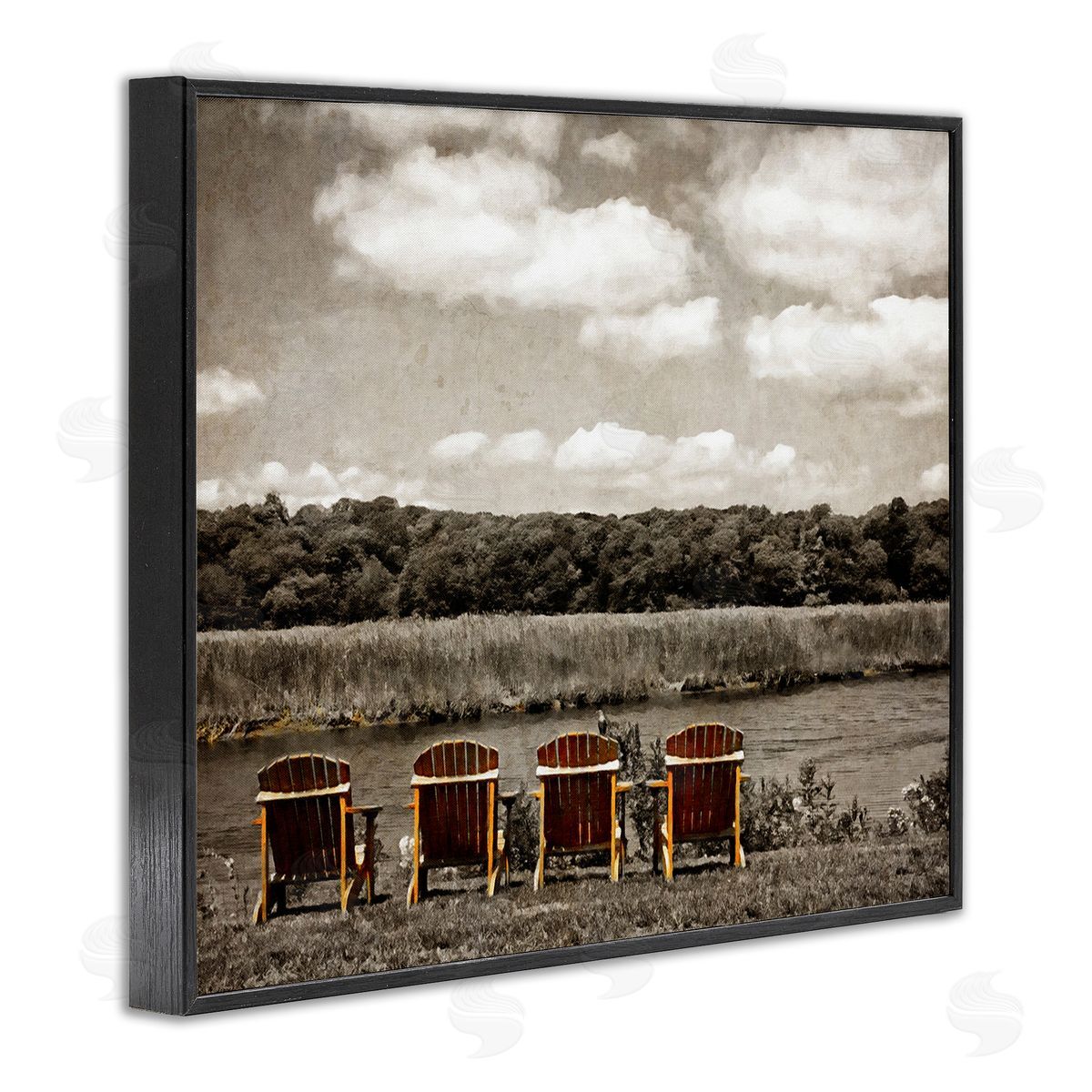 Graffitee Studios Adirondacks Lake View Black Framed Giclee Wall Art Print