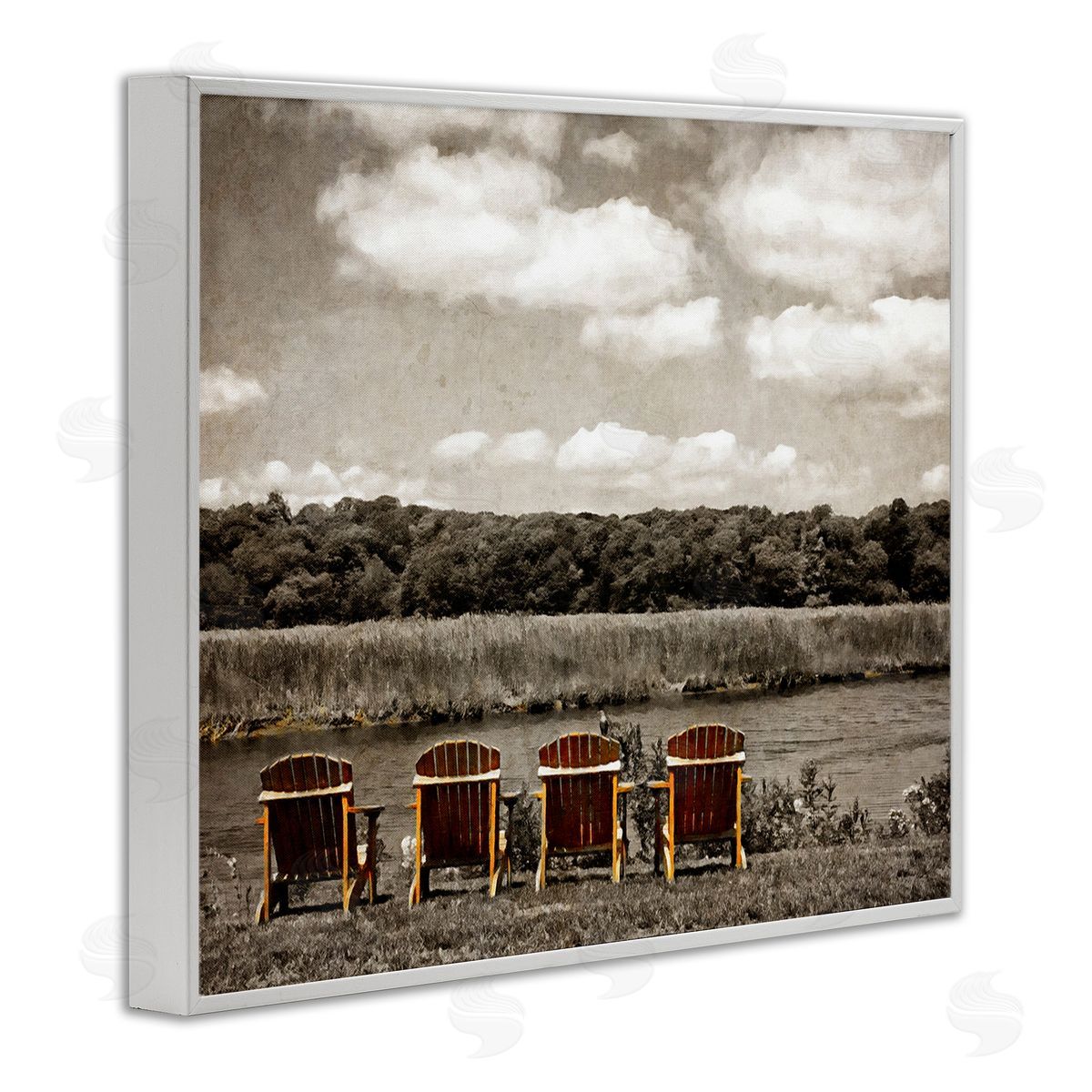 Graffitee Studios Adirondacks Lake View White Framed Giclee Wall Art Print