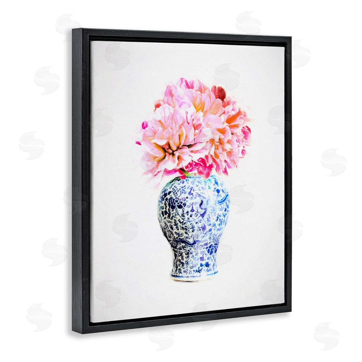 Graffitee Studios Dahlia with Oriental Vase Black Floating Frame Canvas Wall Art Print