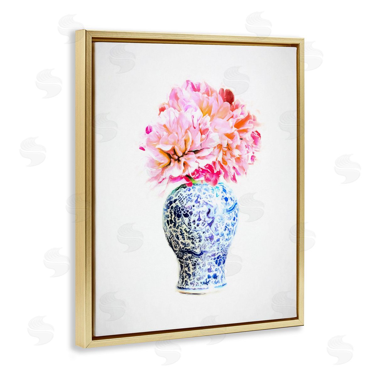 Graffitee Studios Dahlia with Oriental Vase Gold Floating Frame Canvas Wall Art Print