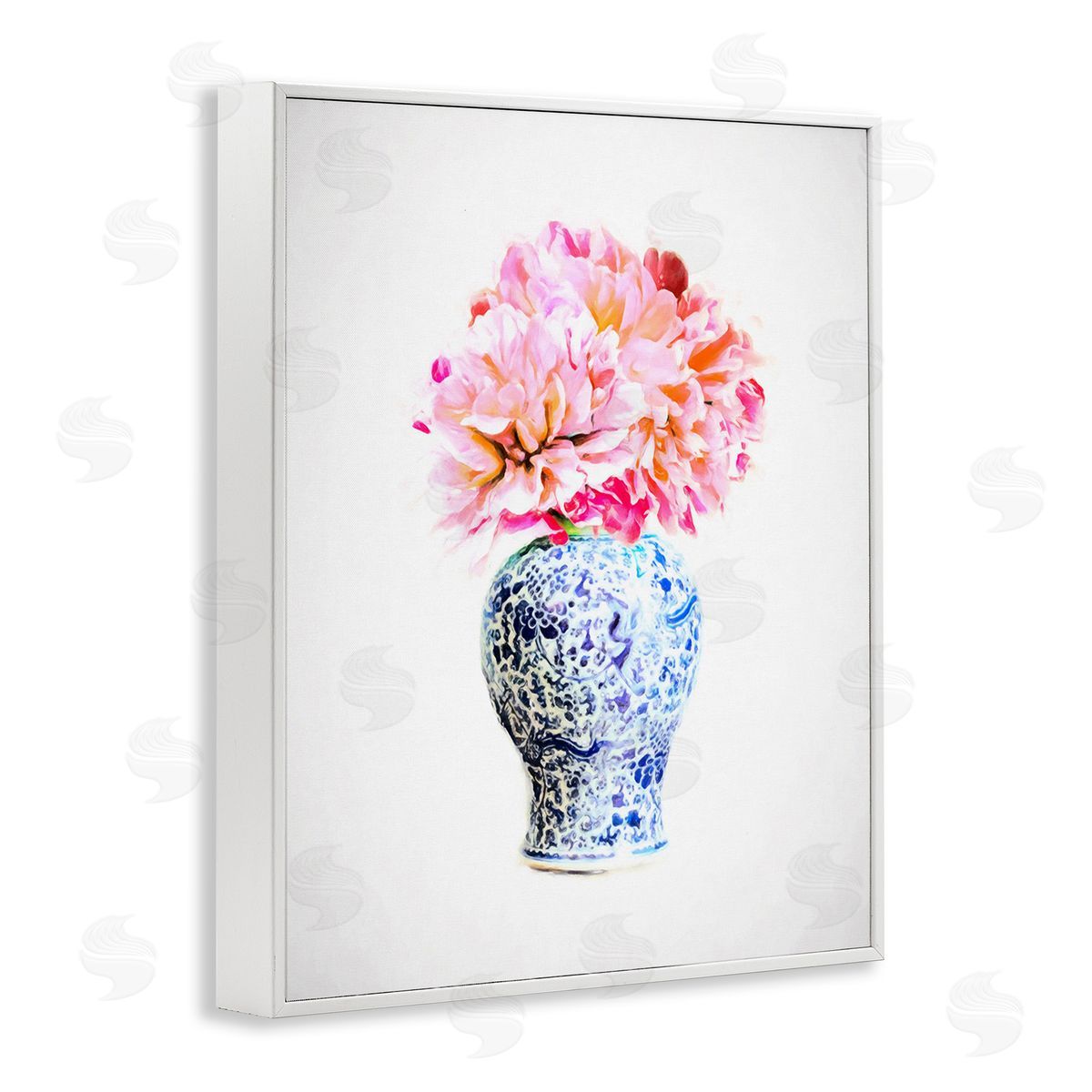 Graffitee Studios Dahlia with Oriental Vase White Framed Giclee Wall Art Print