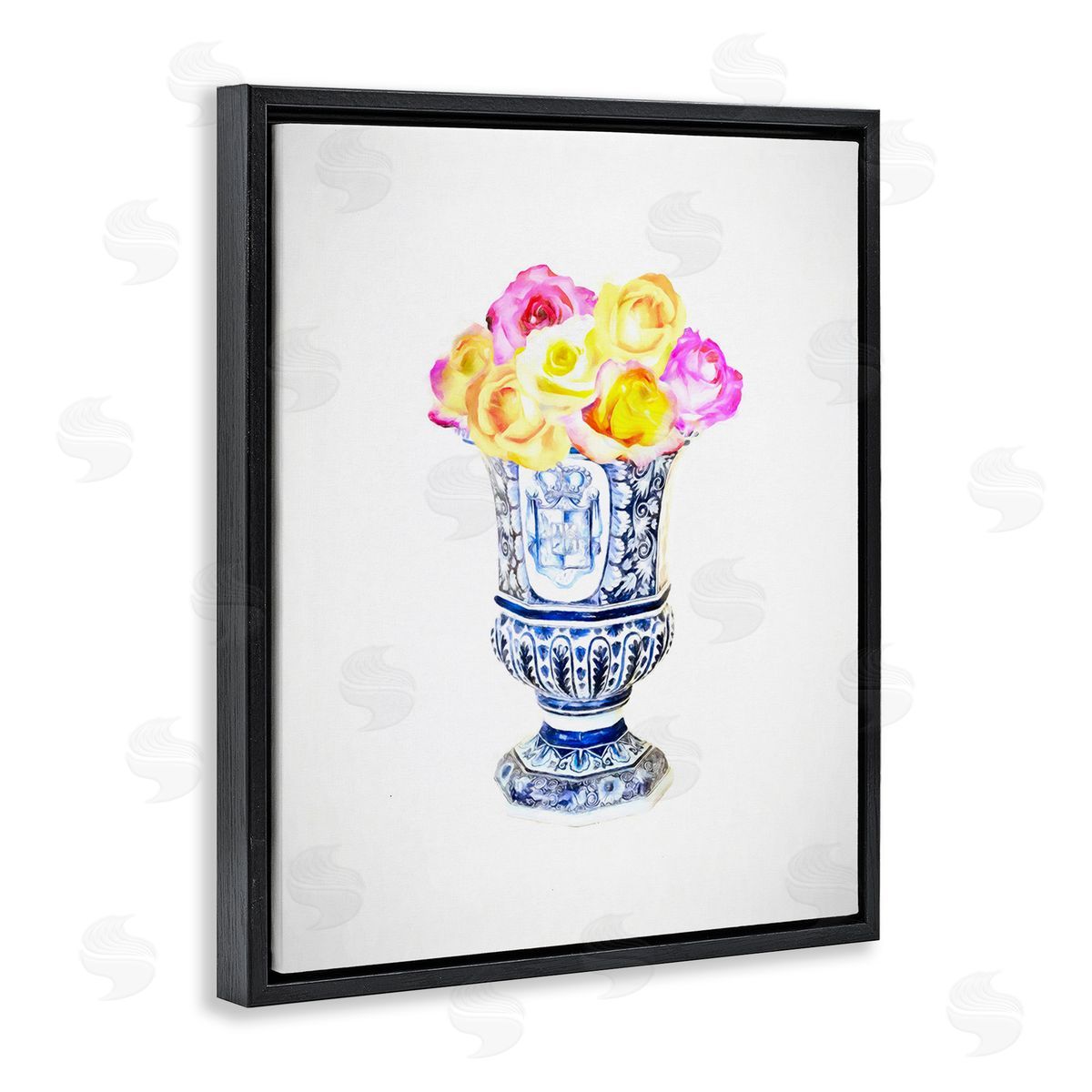 Graffitee Studios Pink & Yellow Bouquet Black Floating Frame Canvas Wall Art Print