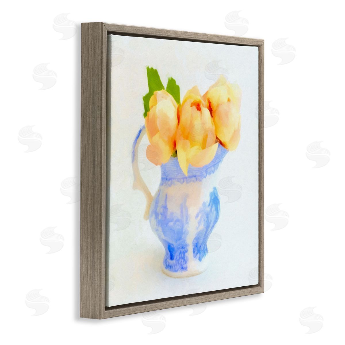 Graffitee Studios Yellow Blooms in Pitcher Brown Floating Frame Canvas Wall Art Print