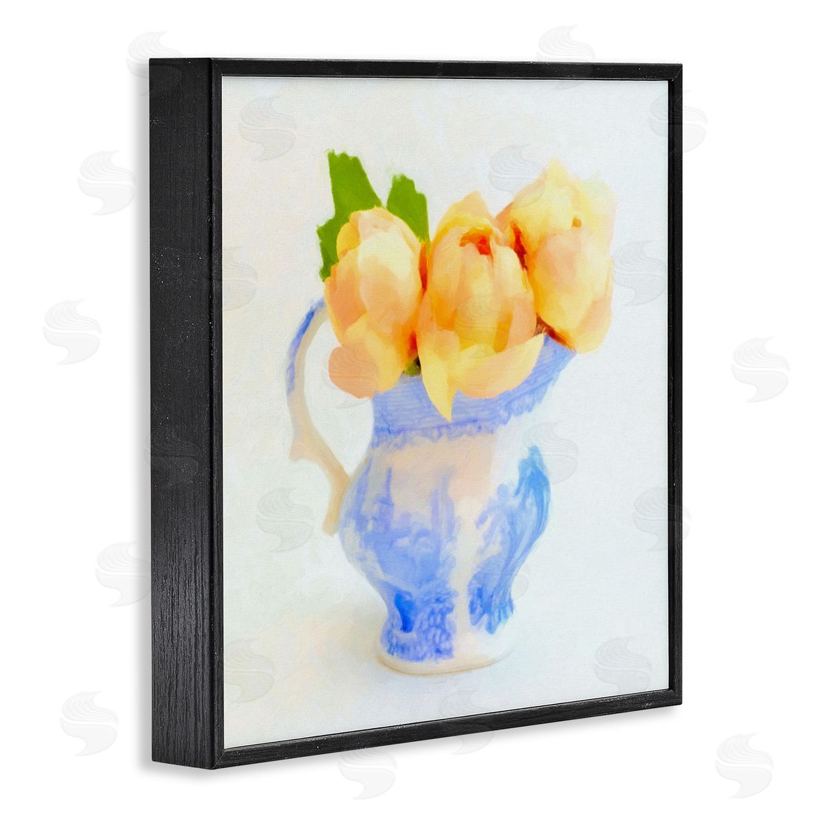Graffitee Studios Yellow Blooms in Pitcher Black Framed Giclee Wall Art Print