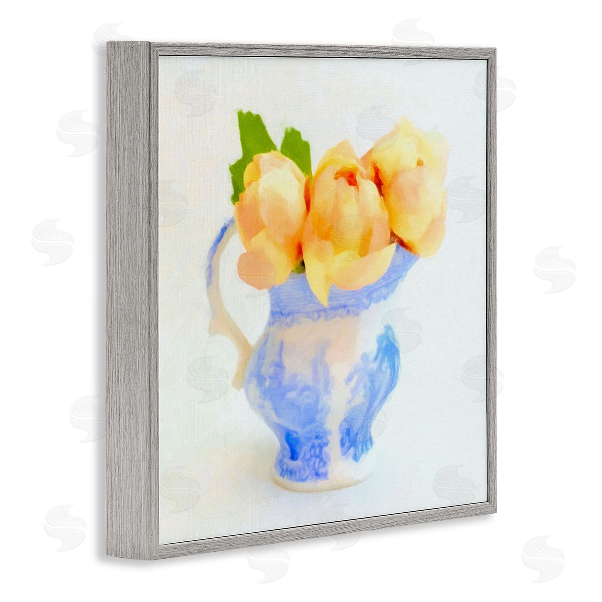 Graffitee Studios Yellow Blooms in Pitcher Gray Framed Giclee Wall Art Print