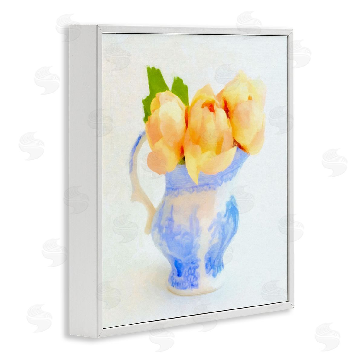 Graffitee Studios Yellow Blooms in Pitcher White Framed Giclee Wall Art Print