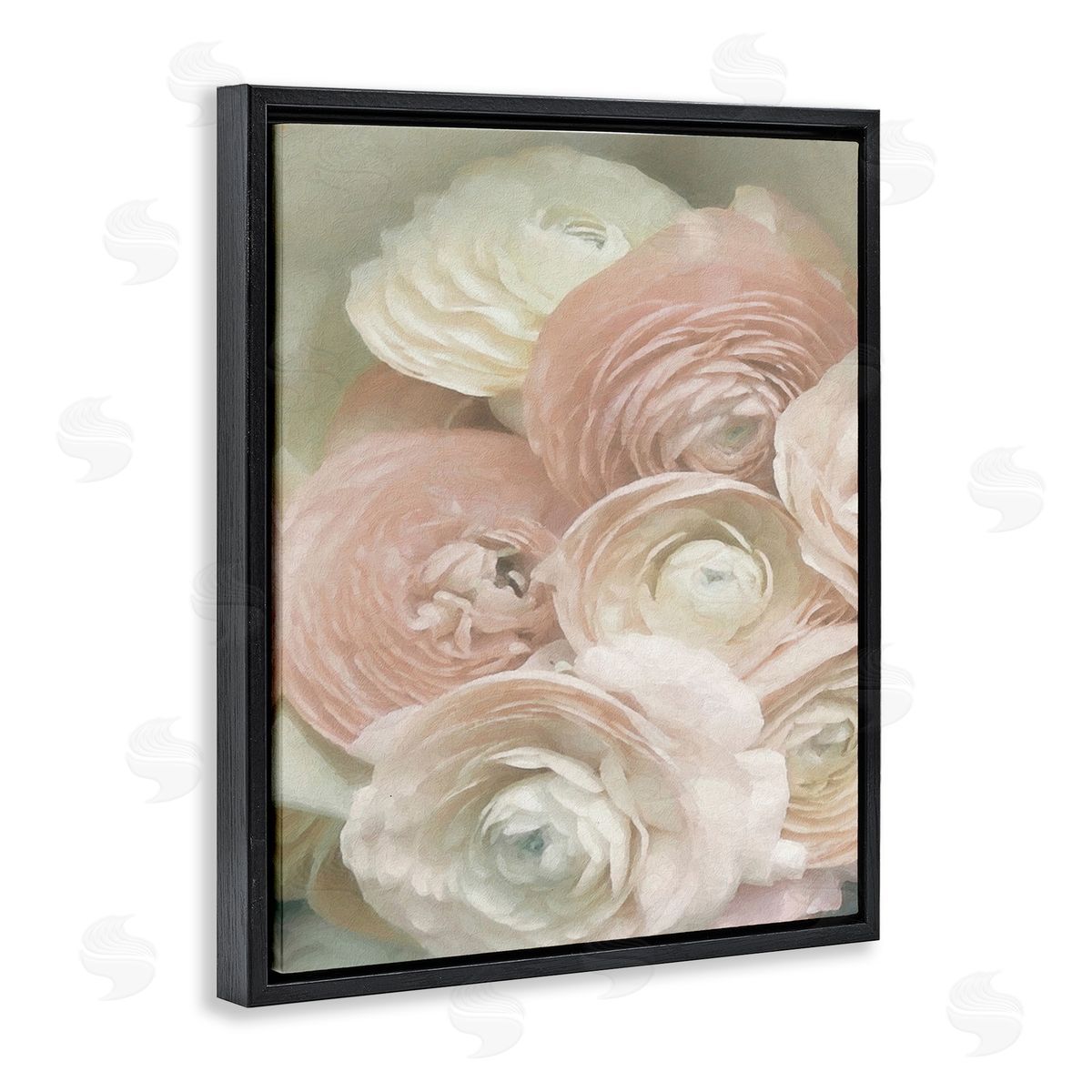 Graffitee Studios Ranunculus Blooms Pattern Black Floating Frame Canvas Wall Art Print