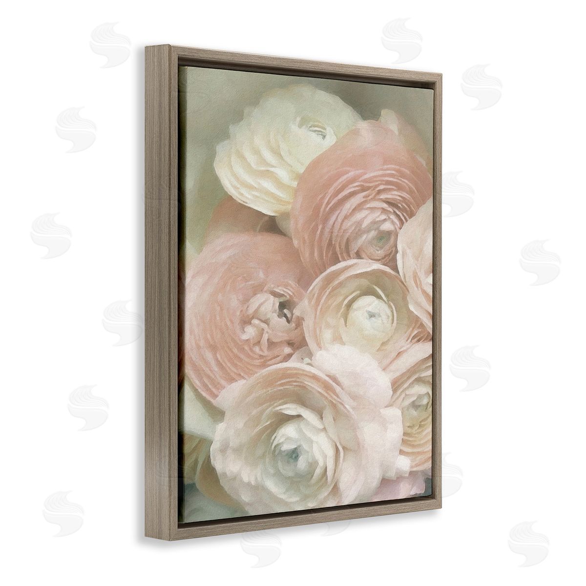 Graffitee Studios Ranunculus Blooms Pattern Brown Floating Frame Canvas Wall Art Print