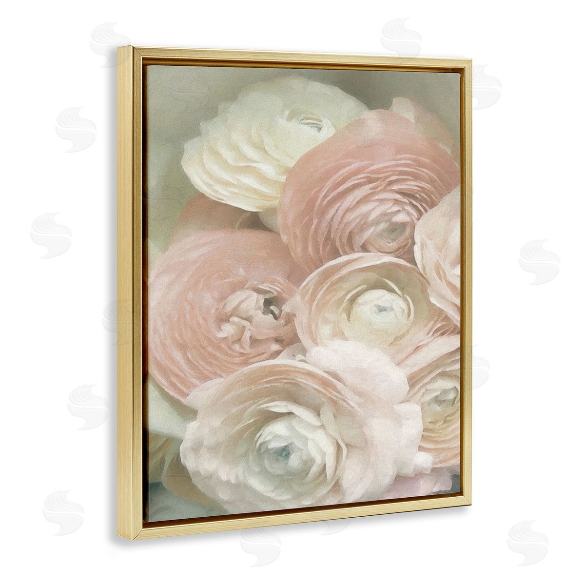 Graffitee Studios Ranunculus Blooms Pattern Gold Floating Frame Canvas Wall Art Print
