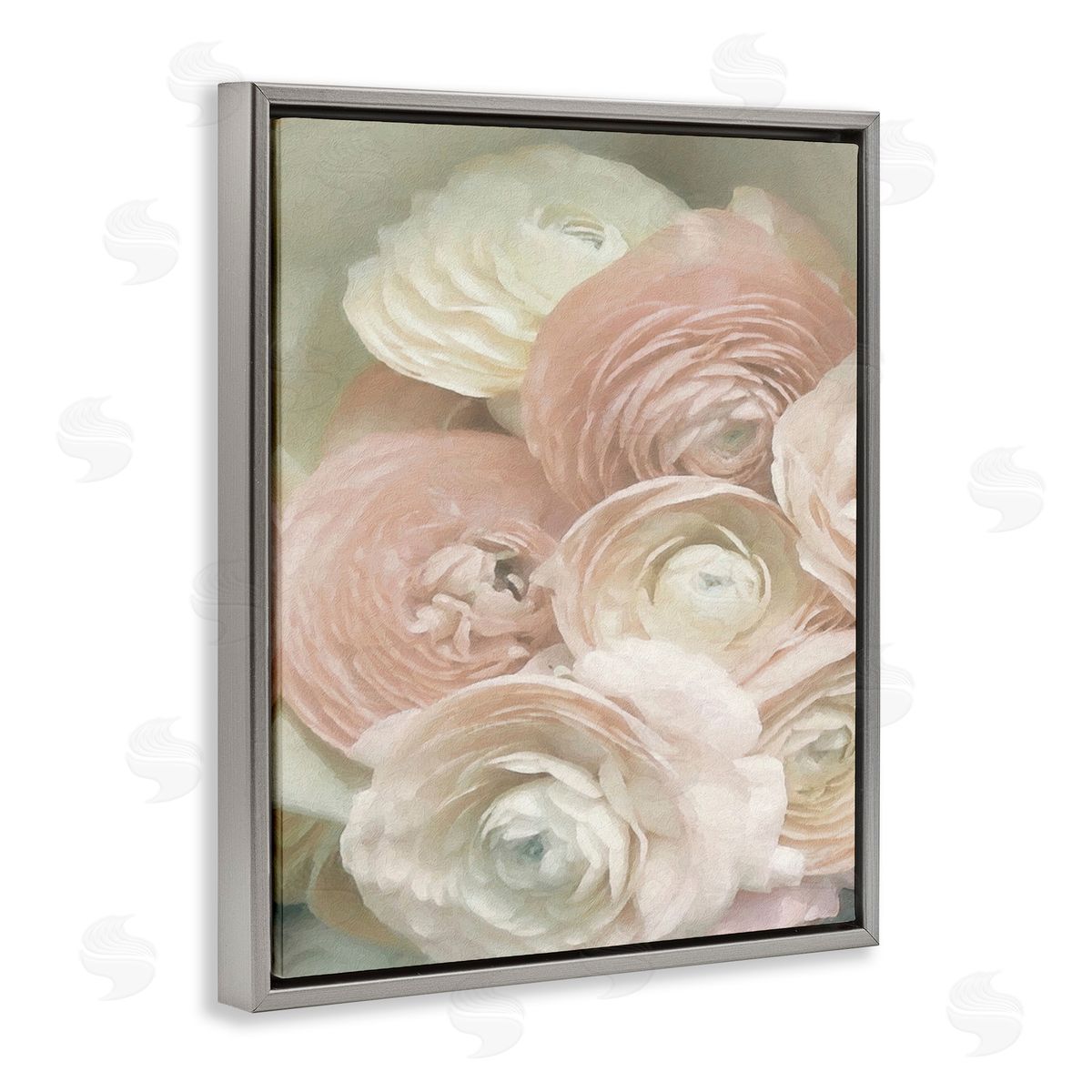 Graffitee Studios Ranunculus Blooms Pattern Gray Floating Frame Canvas Wall Art Print