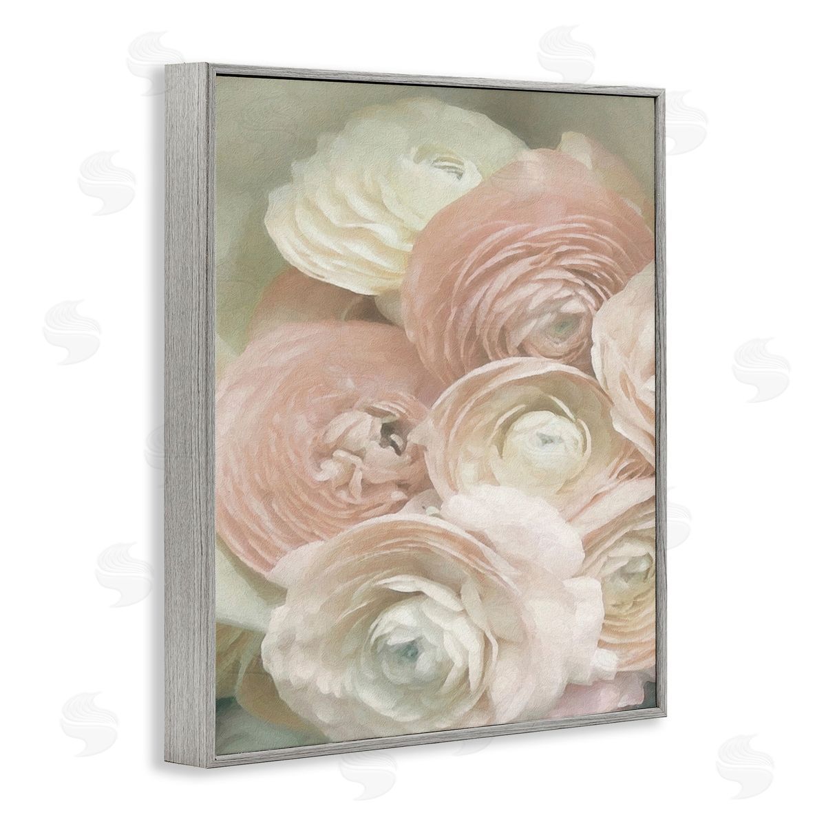 Graffitee Studios Ranunculus Blooms Pattern Gray Framed Giclee Wall Art Print