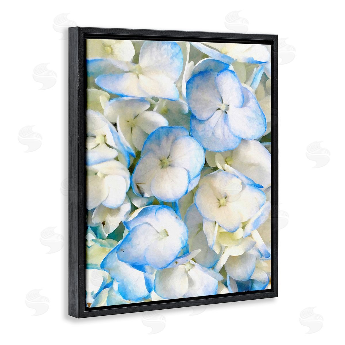 Graffitee Studios Blue Pansies Pattern Black Floating Frame Canvas Wall Art Print
