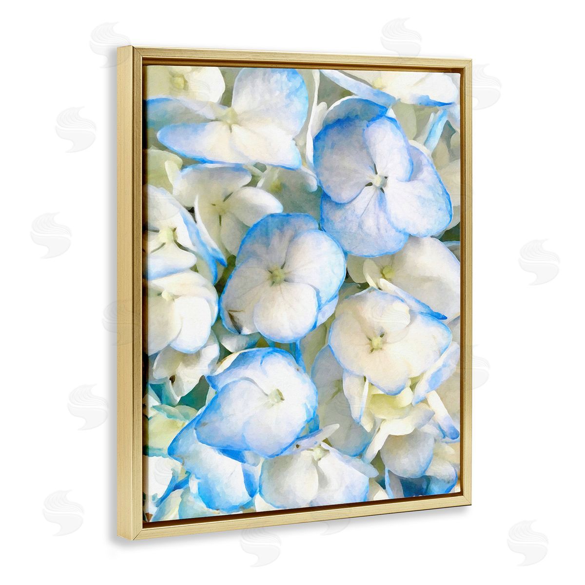 Graffitee Studios Blue Pansies Pattern Gold Floating Frame Canvas Wall Art Print