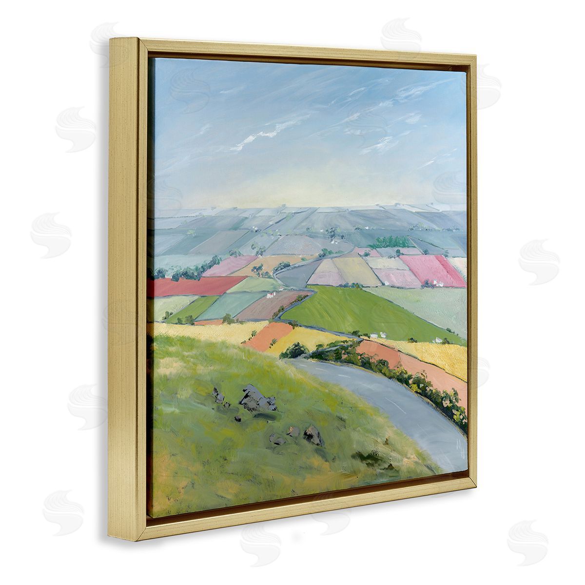 Meredith Howse Overlooking Farm Agriculture Gold Floating Frame Canvas Wall Art Print