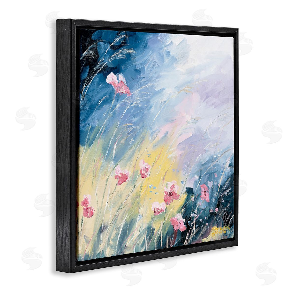 Meredith Howse Flowers with Abstract Ombre Black Floating Frame Canvas Wall Art Print