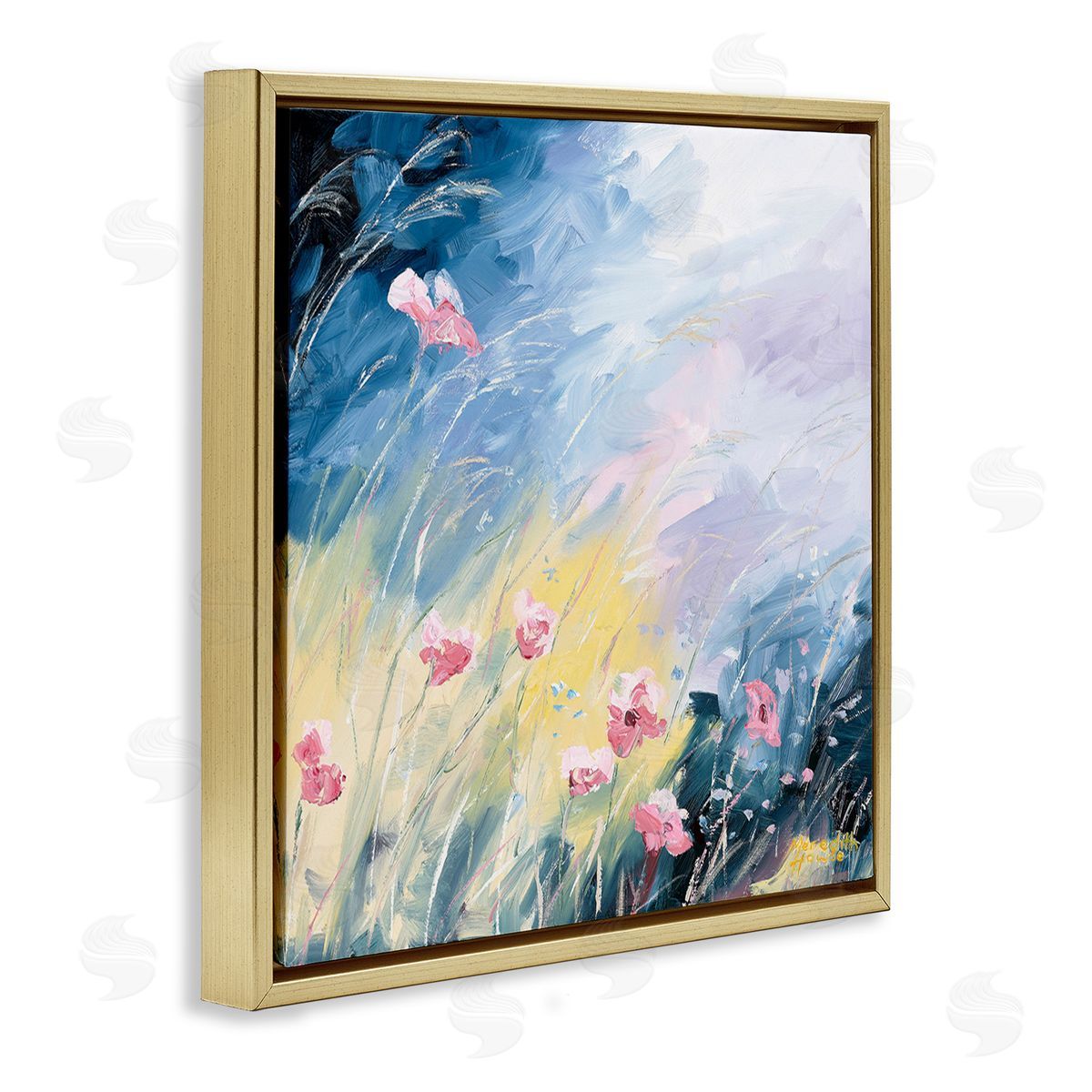 Meredith Howse Flowers with Abstract Ombre Gold Floating Frame Canvas Wall Art Print