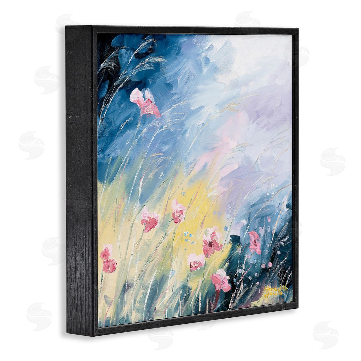 Meredith Howse Flowers with Abstract Ombre Black Framed Giclee Wall Art Print