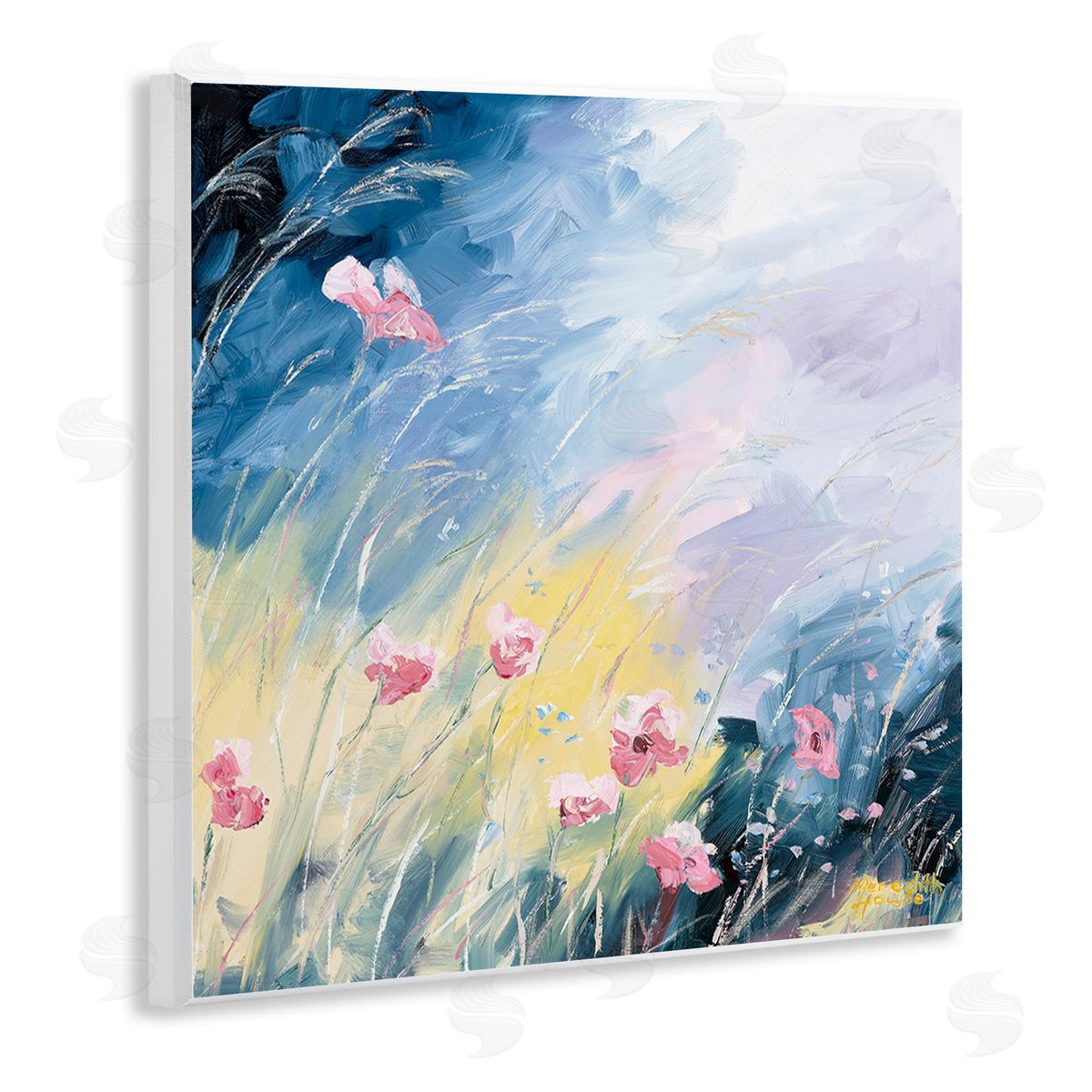 Meredith Howse Flowers with Abstract Ombre Wooden Wall Plaque Art Print