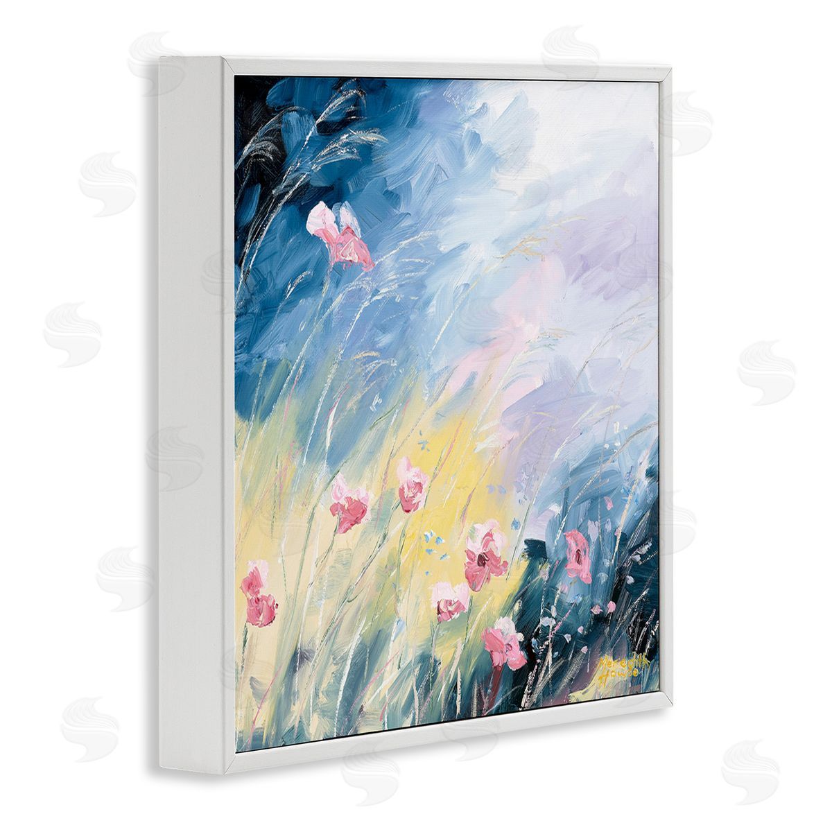 Meredith Howse Flowers with Abstract Ombre White Framed Giclee Wall Art Print