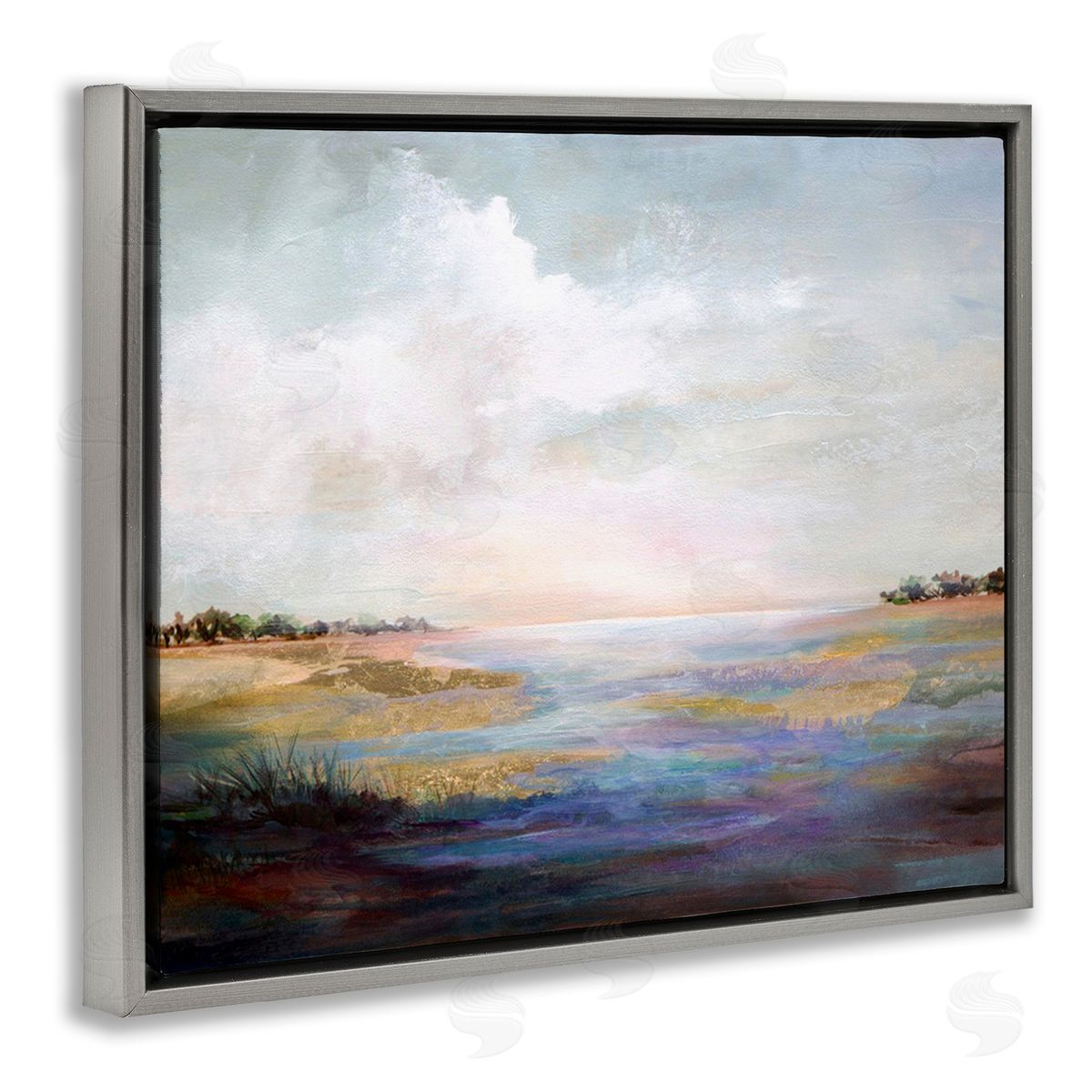 Karen Hale Abstract River Landscape Gray Floating Frame Canvas Wall Art Print
