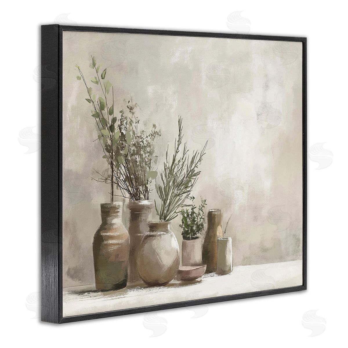 Imagine It Images Cottage Herbs in Pottery Black Framed Giclee Wall Art Print