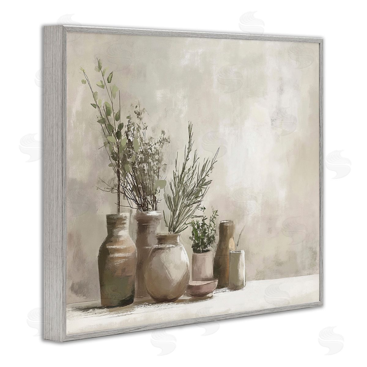 Imagine It Images Cottage Herbs in Pottery Gray Framed Giclee Wall Art Print