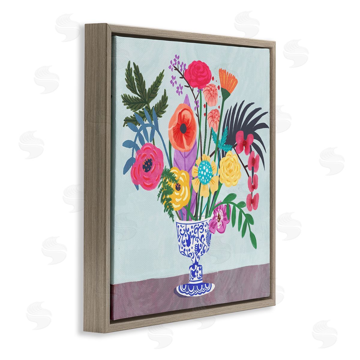 Juliet Rose Philips Modern Bouquet in Vase Brown Floating Frame Canvas Wall Art Print