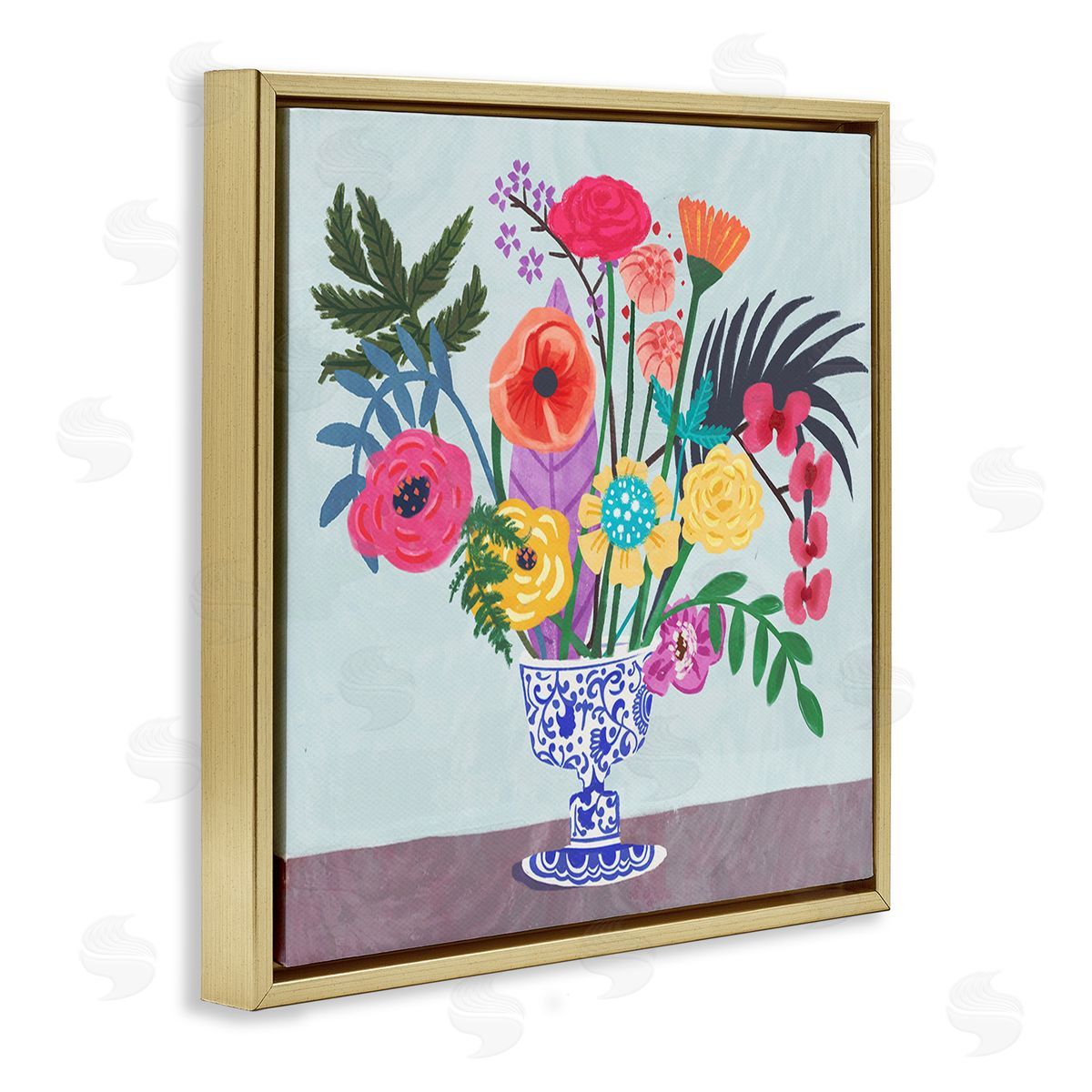 Juliet Rose Philips Modern Bouquet in Vase Gold Floating Frame Canvas Wall Art Print