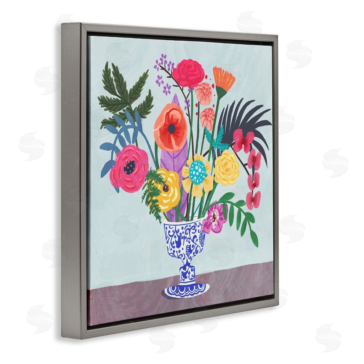 Juliet Rose Philips Modern Bouquet in Vase Gray Floating Frame Canvas Wall Art Print