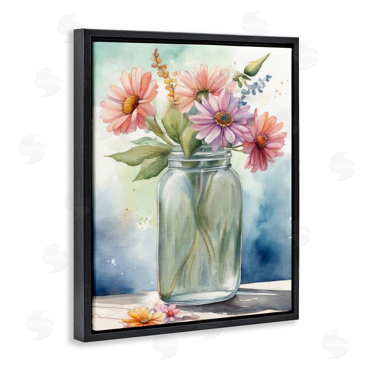 Kim Allen Gerbera Daisies in Jar Black Floating Frame Canvas Wall Art Print