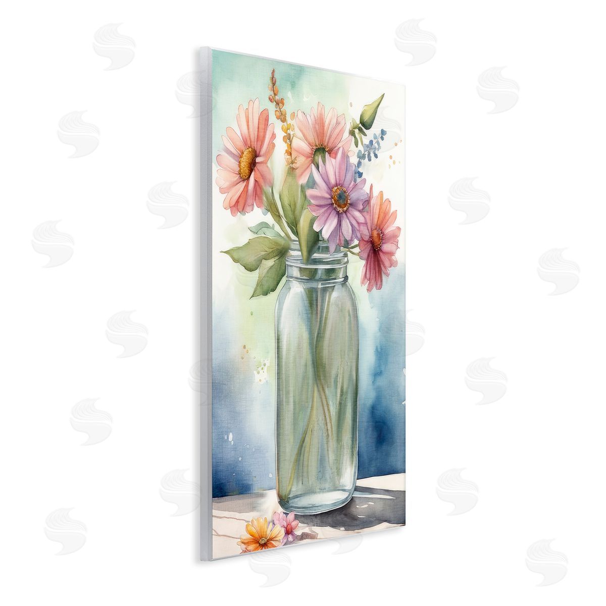 Kim Allen Gerbera Daisies in Jar Wooden Wall Plaque Art Print