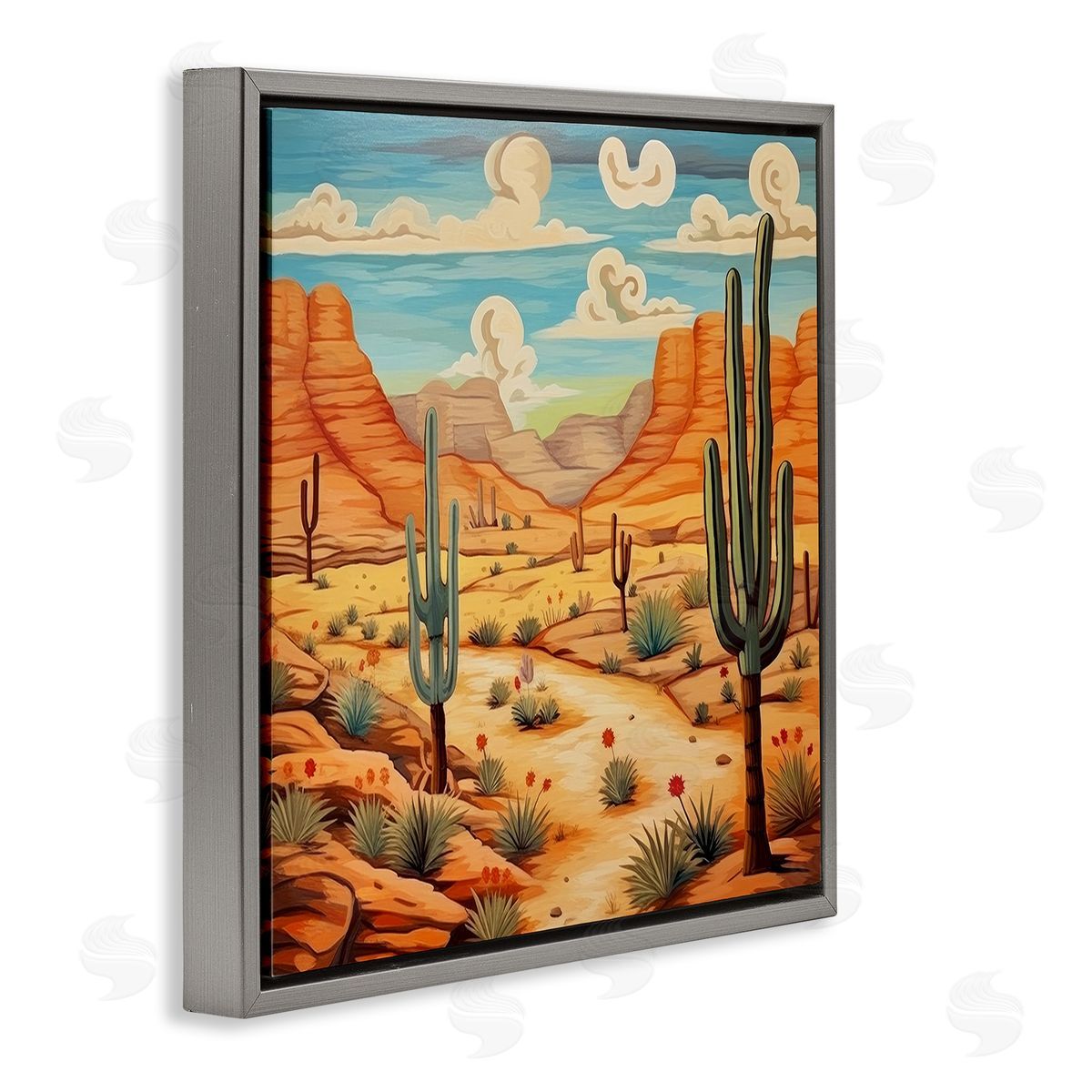 Lazar Studio Desert & Swirling Clouds Gray Floating Frame Canvas Wall Art Print