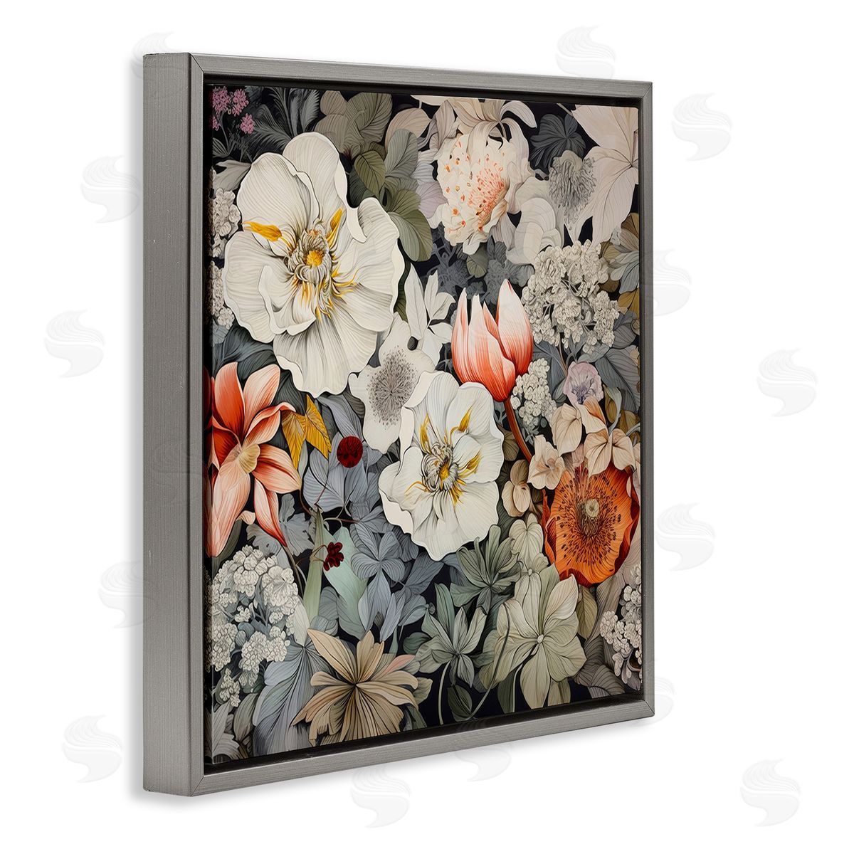 Lazar Studio Vintage Blossom Pattern Gray Floating Frame Canvas Wall Art Print