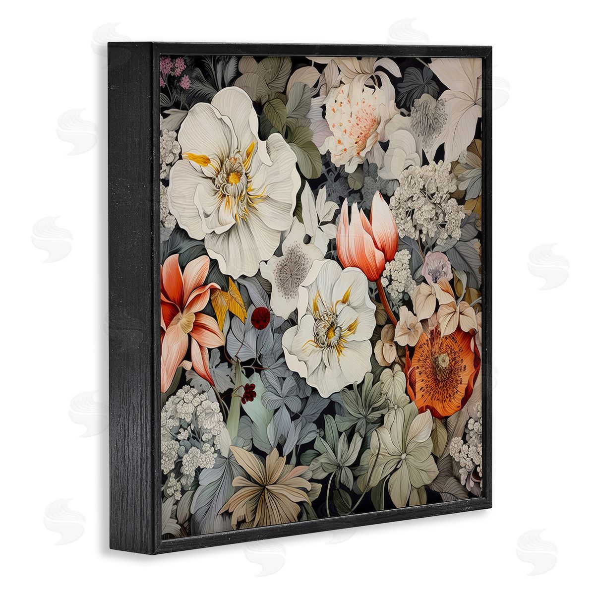 Lazar Studio Vintage Blossom Pattern Black Framed Giclee Wall Art Print