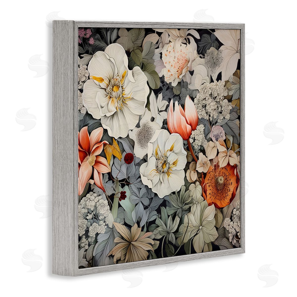 Lazar Studio Vintage Blossom Pattern Gray Framed Giclee Wall Art Print