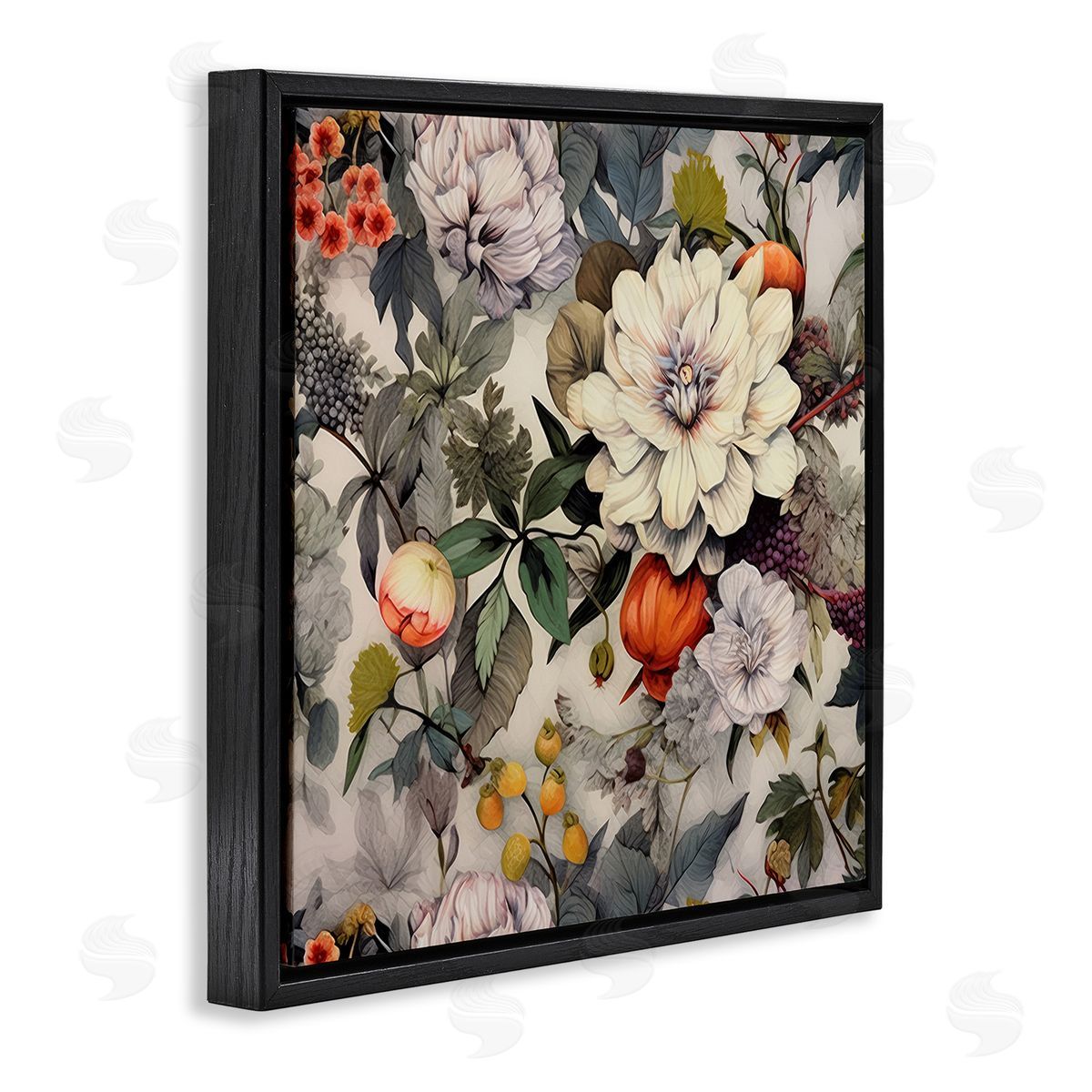 Lazar Studio Vintage Blooms & Fruit Black Floating Frame Canvas Wall Art Print